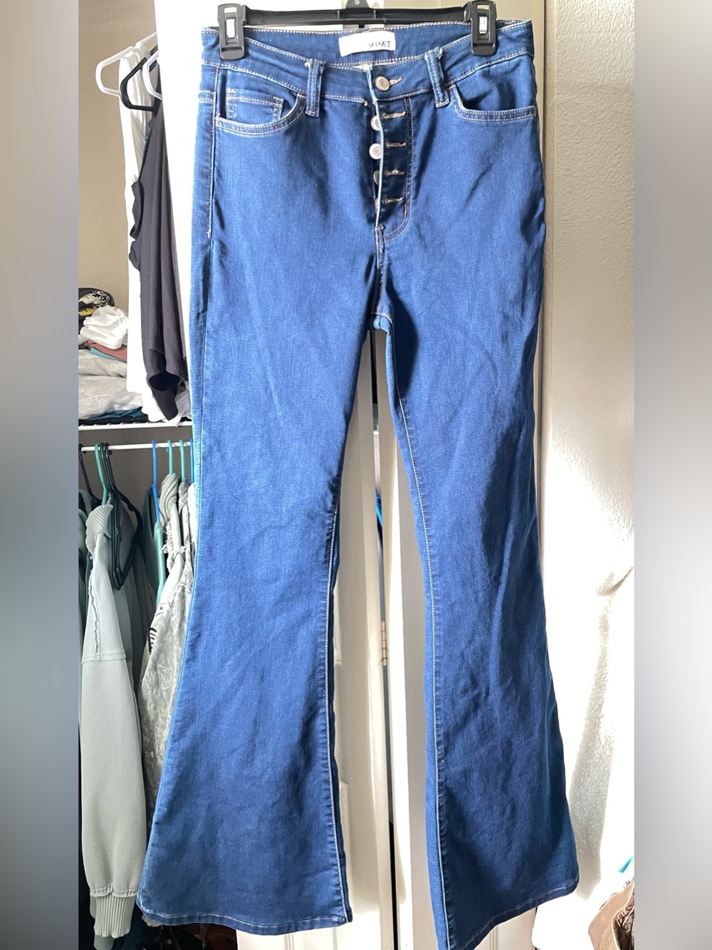 High-Rise Button-Fly Dark Blue Flare Jeans
